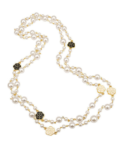 Boho Weiße Sterling Silber Legierung Perle Kamelie Gratuated Bead Halskette