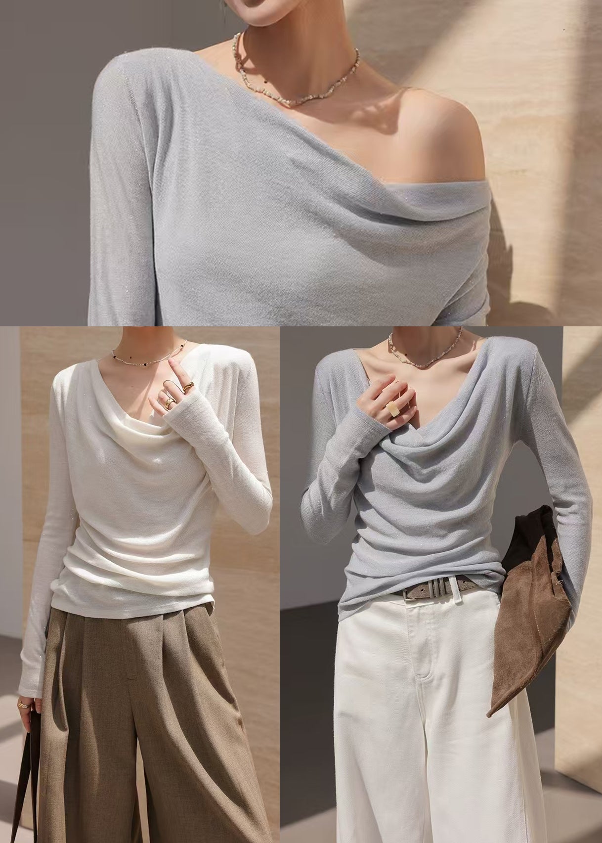Boho White Turtle Neck Wool Knit Blouse Top Spring