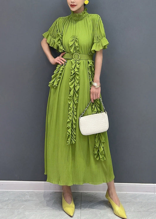 Boho White Turtleneck Ruffled Patchwork Long Dresses Short Sleeve