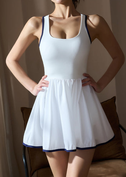 Boho White U Neck Hollow Out Tennis Dress Workout Summer