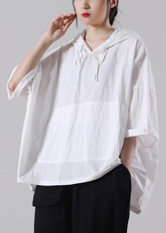 Boho White hooded Cotton Tops Summer - SooLinen