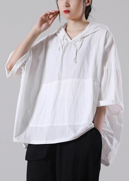 Boho White hooded Cotton Tops Summer - SooLinen
