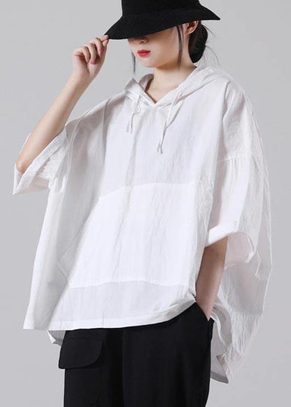Boho White hooded Cotton Tops Summer - SooLinen