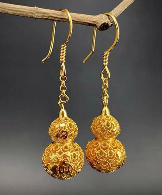 Pendientes colgantes de calabaza hueca con dorado de cobre amarillo estilo bohemio