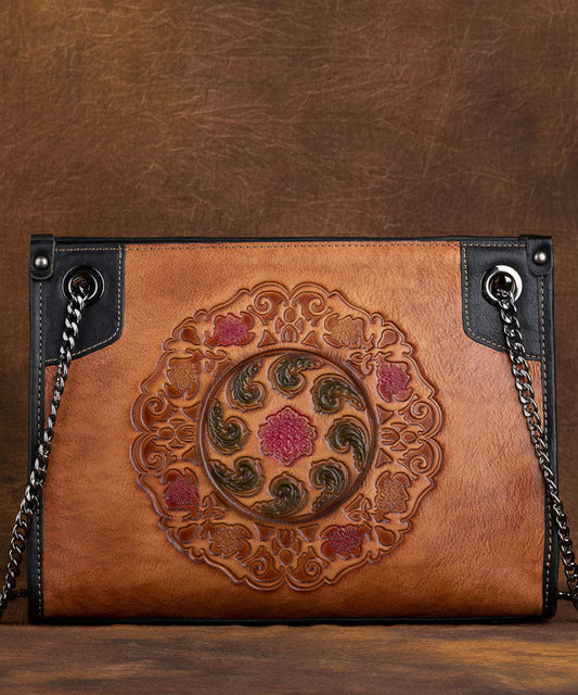 Boho-Tasche aus Kalbsleder mit Prägung in Gelb