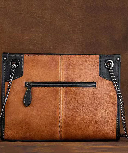 Boho-Tasche aus Kalbsleder mit Prägung in Gelb