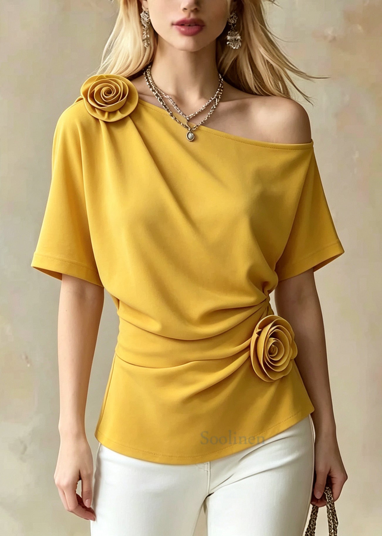 Boho Yellow One Shoulder Floral Cotton Shirt Tops Summer