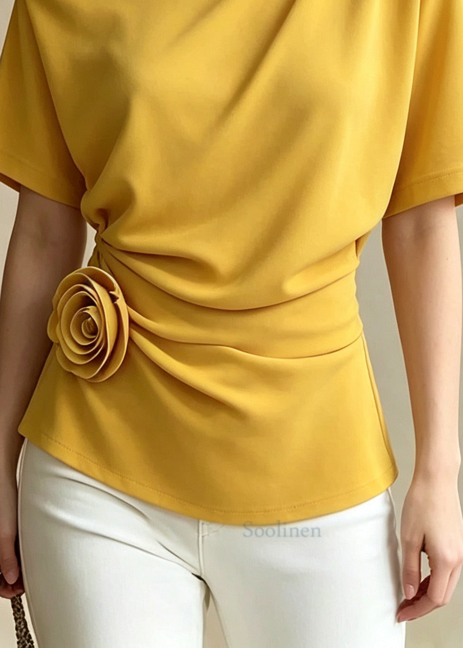 Boho Yellow One Shoulder Floral Cotton Shirt Tops Summer