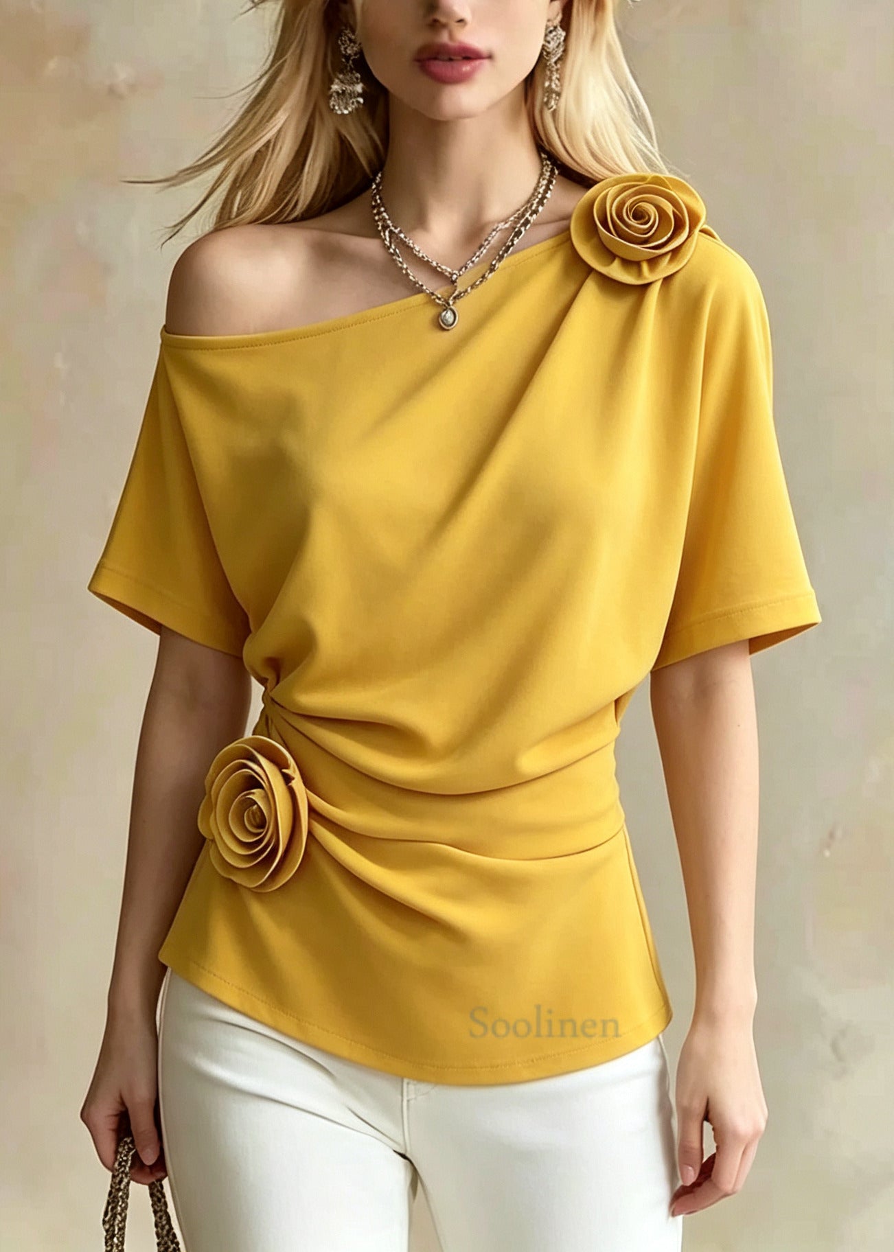 Boho Yellow One Shoulder Floral Cotton Shirt Tops Summer