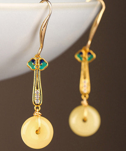 Boho Gelb Sterling Silber Cloisonné farbige Glasur Zirkon Tropfen Ohrringe