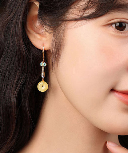 Boho Gelb Sterling Silber Cloisonné farbige Glasur Zirkon Tropfen Ohrringe