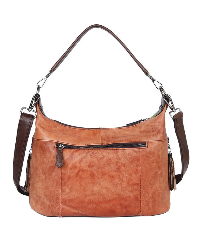 Boho Gelbe Charakter Gemälde Kalbsleder Tote Handtasche