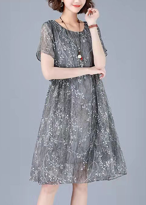 Boho Rosa Stickerei Chiffon Kleid Patchwork Halbarm Zweiteiler Damenbekleidung