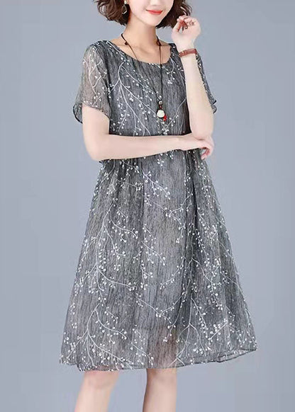 Boho Rosa Stickerei Chiffon Kleid Patchwork Halbarm Zweiteiler Damenbekleidung