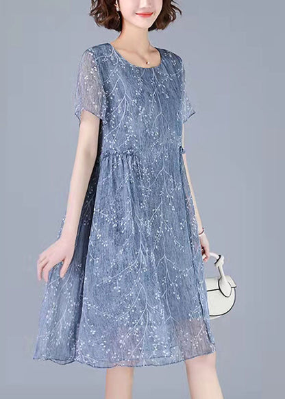 Boho Rosa Stickerei Chiffon Kleid Patchwork Halbarm Zweiteiler Damenbekleidung