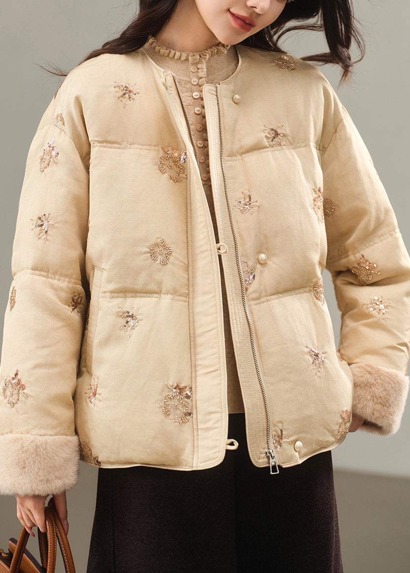 Boutique Apricot Embroidered Patchwork Duck Down Down Coats Winter