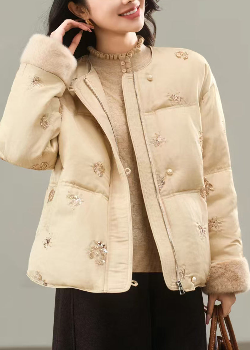 Boutique Apricot Embroidered Patchwork Duck Down Down Coats Winter