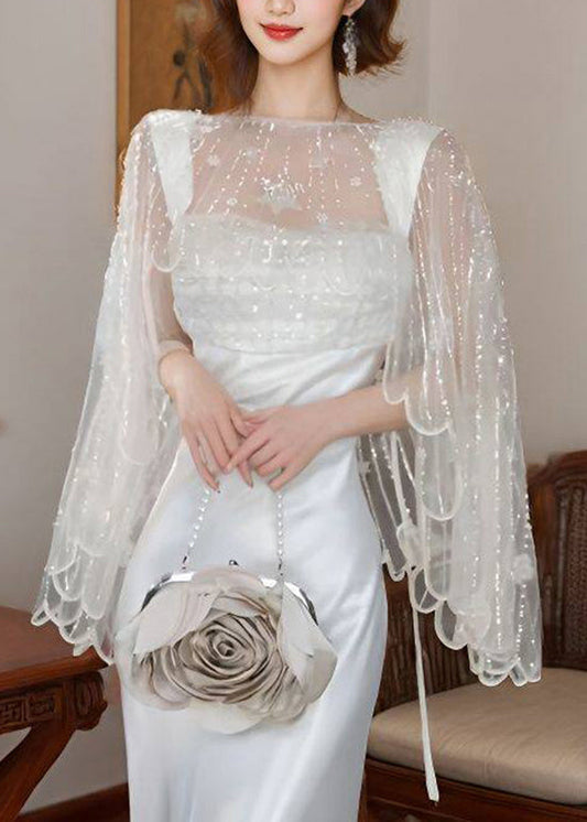 Boutique Apricot Nail Bead Tulle Shawl Summer