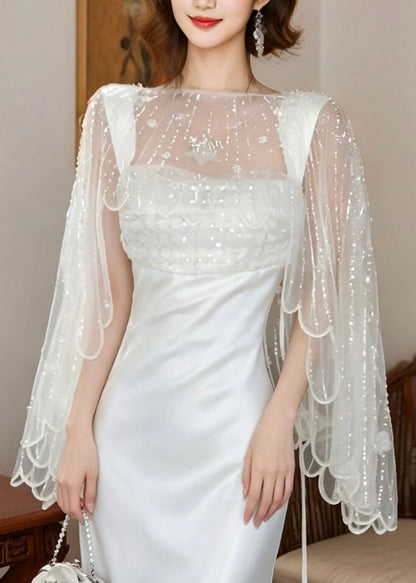 Boutique Apricot Nail Bead Tulle Shawl Summer