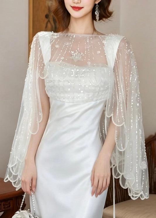 Boutique Apricot Nail Bead Tulle Shawl Summer