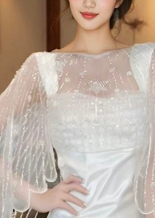 Boutique Apricot Nail Bead Tulle Shawl Summer