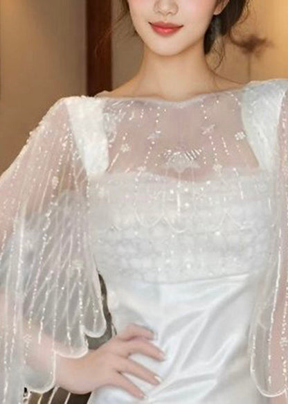 Boutique Apricot Nail Bead Tulle Shawl Summer