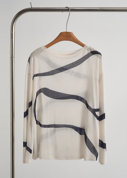 Zweiteiliges Set aus gestreiftem, aprikosenfarbenem Chiffon – Damenbekleidung für den Frühling