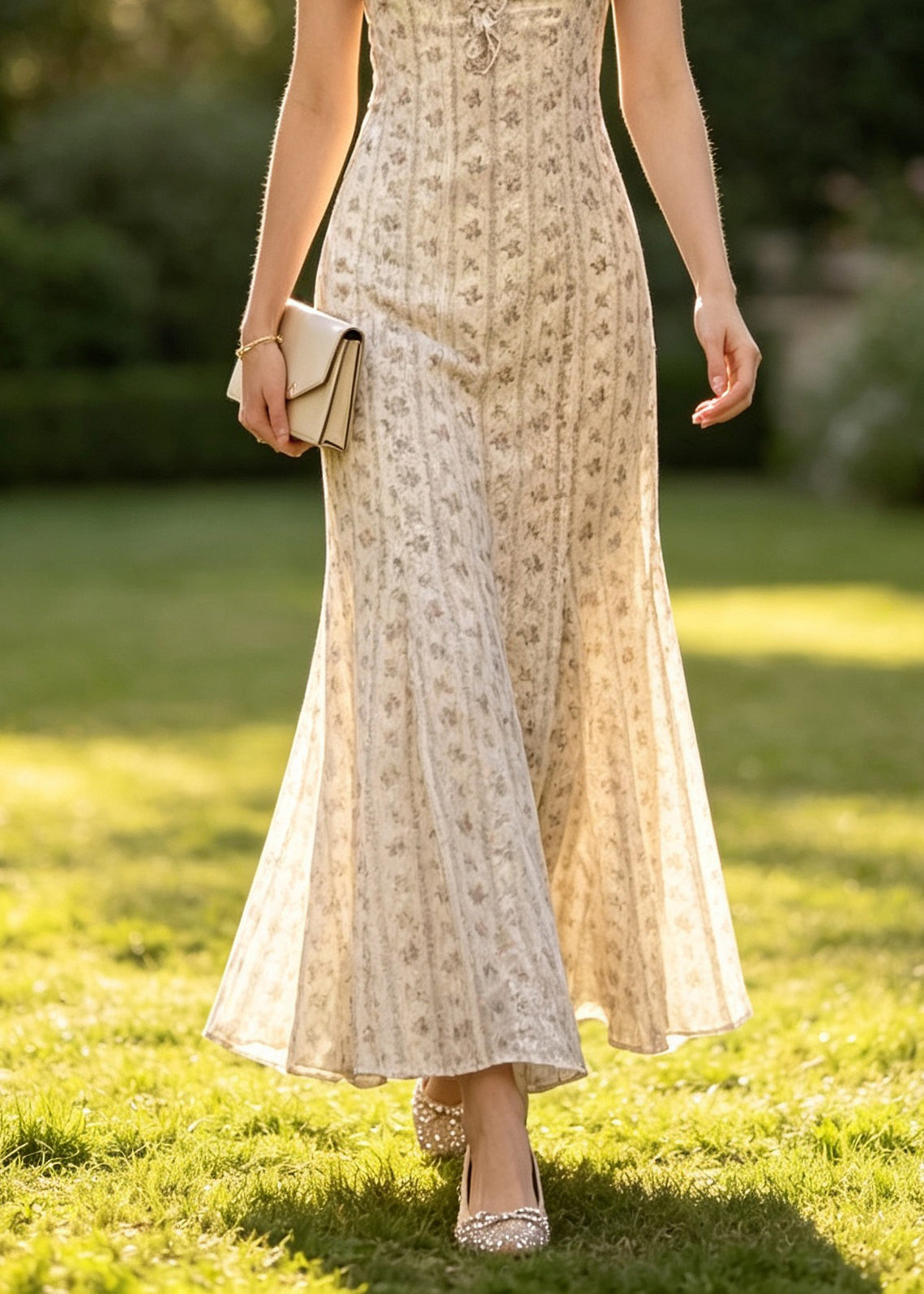 Boutique Apricot V Neck Ruffled Print Cotton Maxi Dresses Summer
