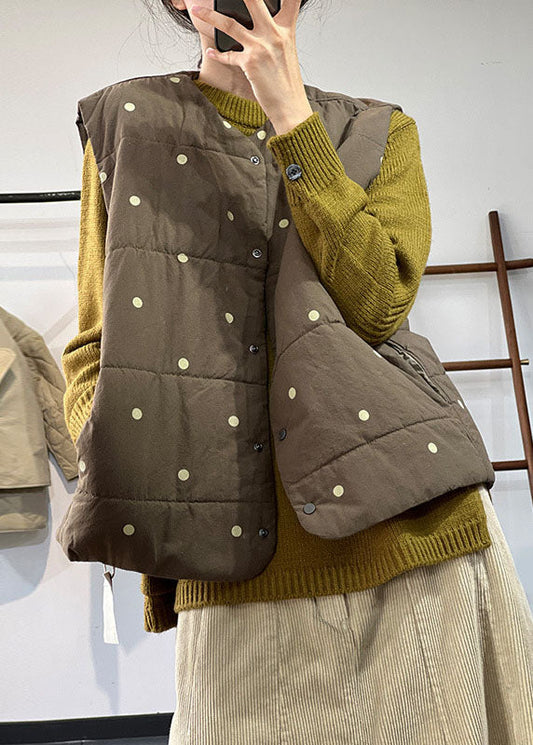 Boutique Army Green Oversized Dot Print Feine Baumwolle gefüllte Weste Tops Winter