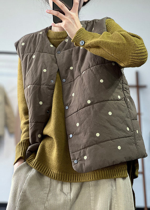 Boutique Army Green Oversized Dot Print Feine Baumwolle gefüllte Weste Tops Winter