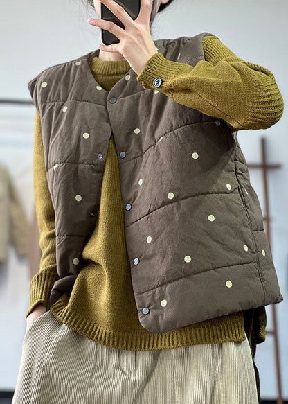 Boutique Army Green Oversized Dot Print Feine Baumwolle gefüllte Weste Tops Winter
