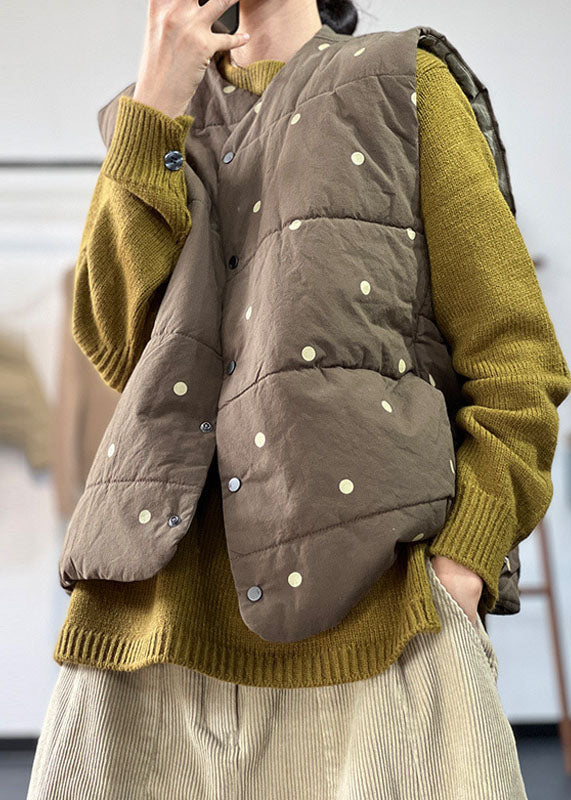 Boutique Army Green Oversized Dot Print Feine Baumwolle gefüllte Weste Tops Winter