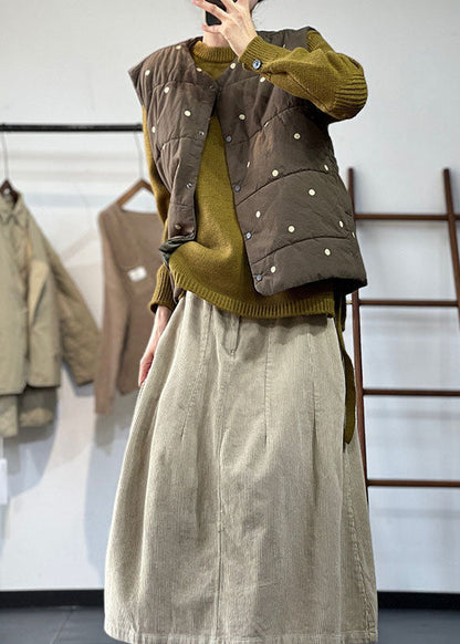 Boutique Army Green Oversized Dot Print Feine Baumwolle gefüllte Weste Tops Winter