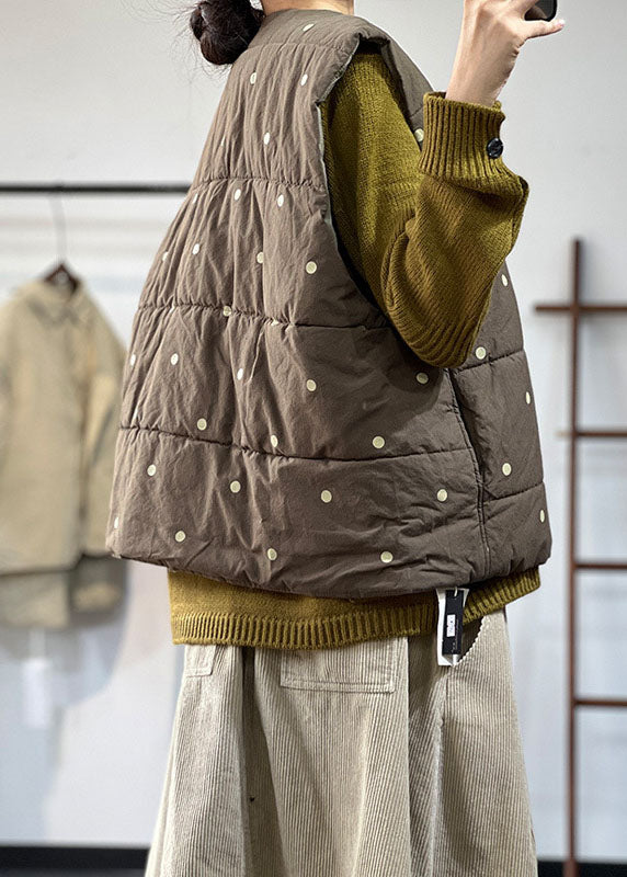 Boutique Army Green Oversized Dot Print Feine Baumwolle gefüllte Weste Tops Winter