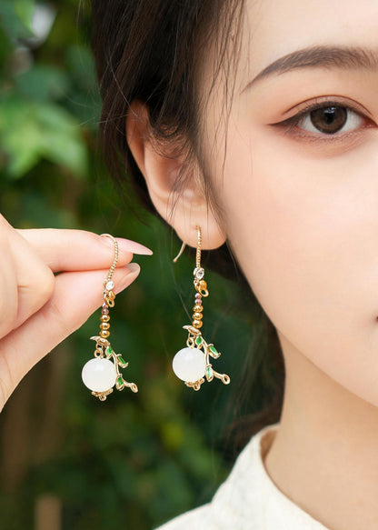 Boutique Asymmetrical Design Fine Jade Drop Earrings