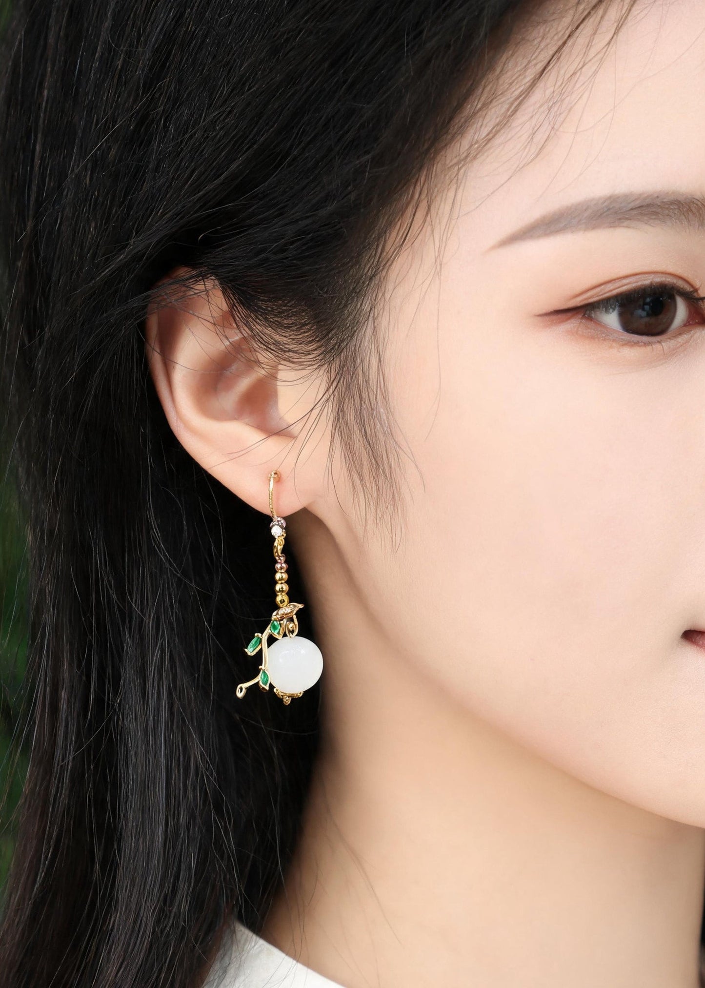 Boutique Asymmetrical Design Fine Jade Drop Earrings