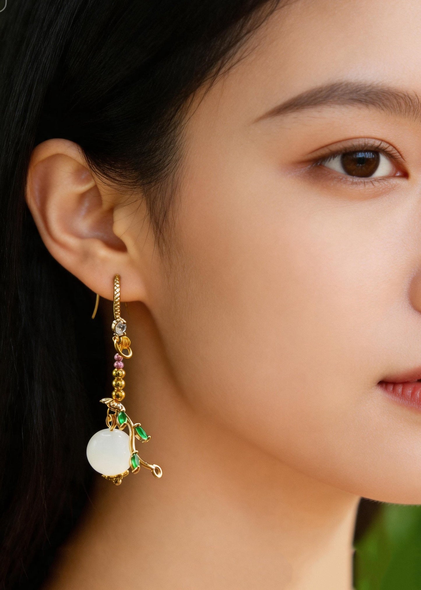 Boutique Asymmetrical Design Fine Jade Drop Earrings