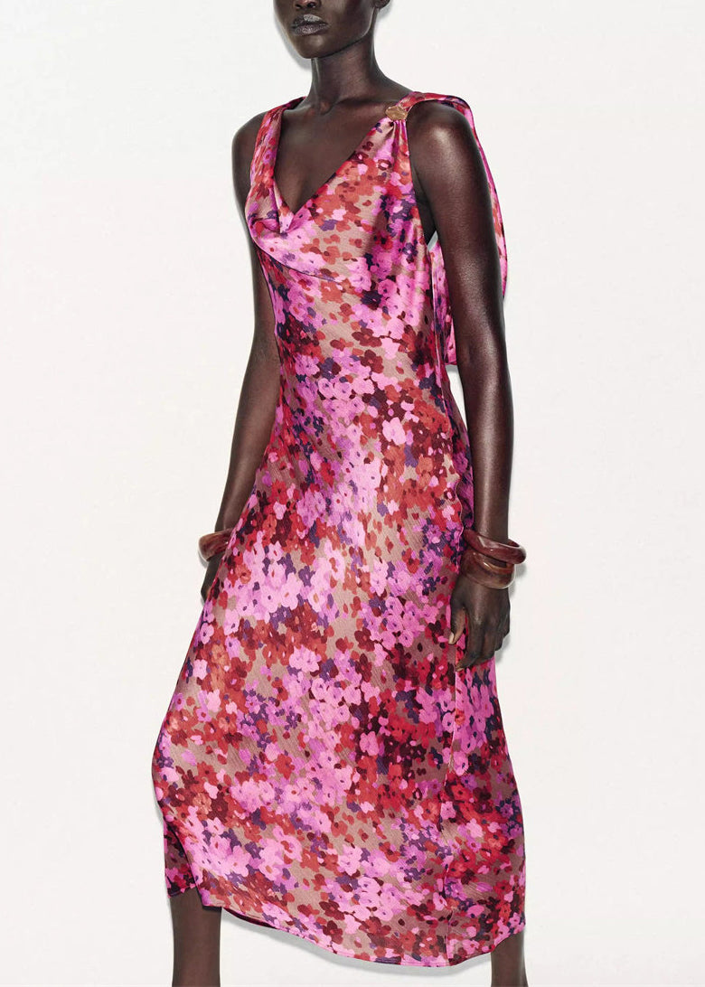 Boutique Backless Print Lace Up Chiffon Dress Sleeveless