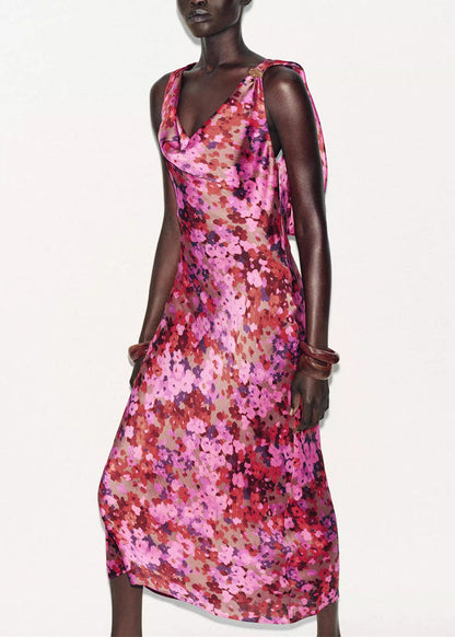 Boutique Backless Print Lace Up Chiffon Dress Sleeveless