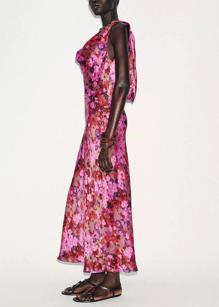 Boutique Backless Print Lace Up Chiffon Dress Sleeveless
