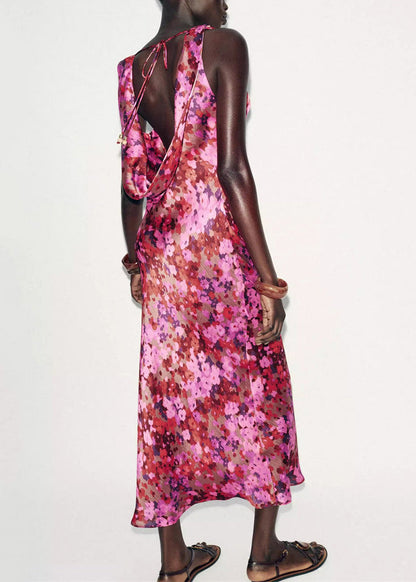 Boutique Backless Print Lace Up Chiffon Dress Sleeveless
