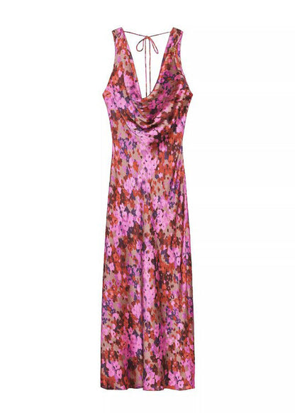 Boutique Backless Print Lace Up Chiffon Dress Sleeveless