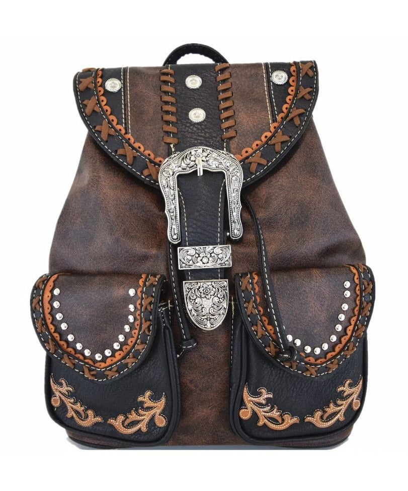 Boutique Beige Rivet Patchwork Faux Leather Backpack Bag