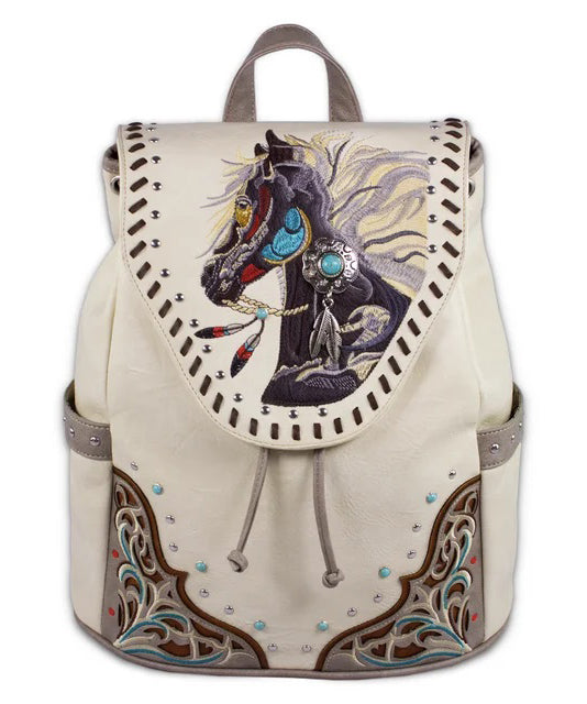 Boutique Beige Rivet Patchwork Faux Leather Backpack Bag