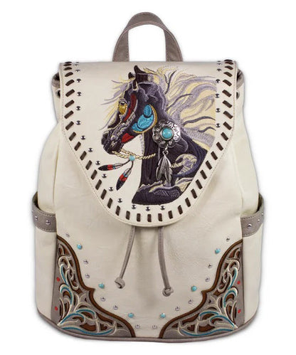 Boutique Beige Rivet Patchwork Faux Leather Backpack Bag