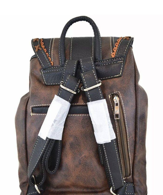 Boutique Beige Rivet Patchwork Faux Leather Backpack Bag