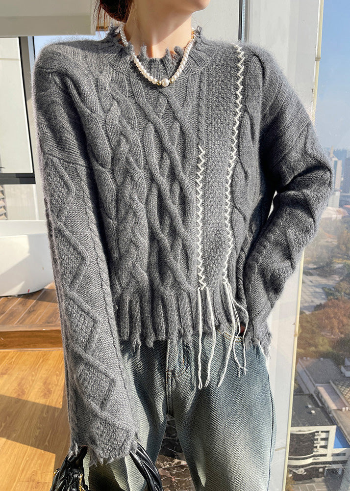 Beige Stehkragen-Strickpullover aus Baumwolle, Frühlingskollektion