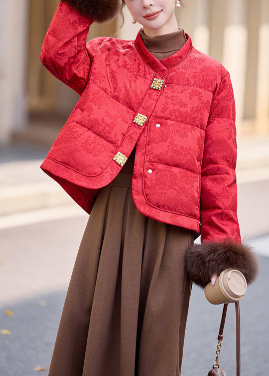 Chaqueta de plumón de pato con patchwork de piel y cuello alto beige de Boutique para invierno