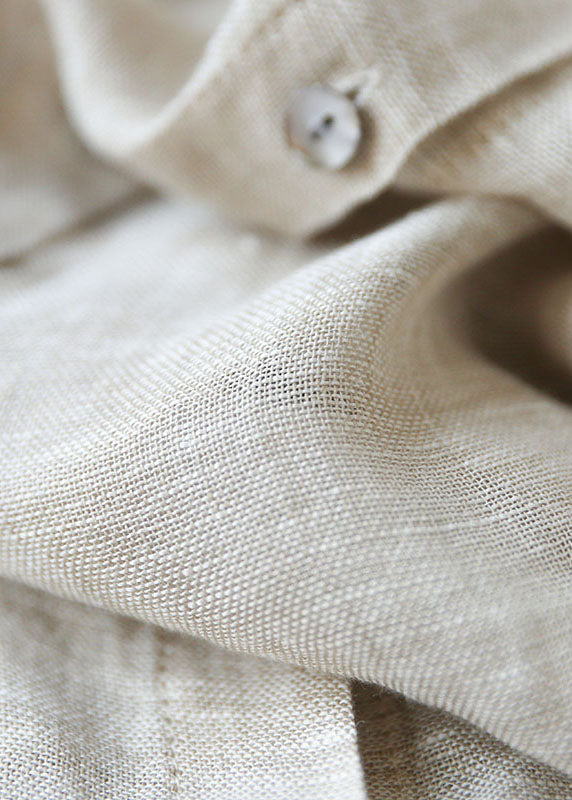 Blusas de lino con patchwork y cuello alto beige de Boutique Verano
