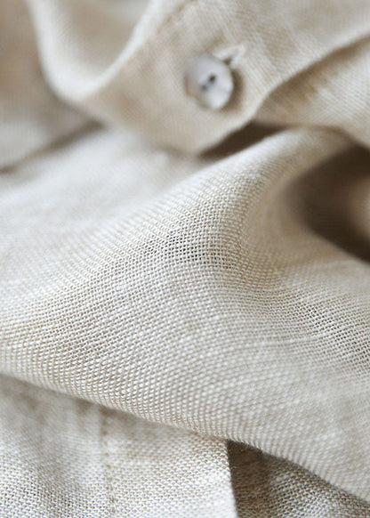 Blusas de lino con patchwork y cuello alto beige de Boutique Verano
